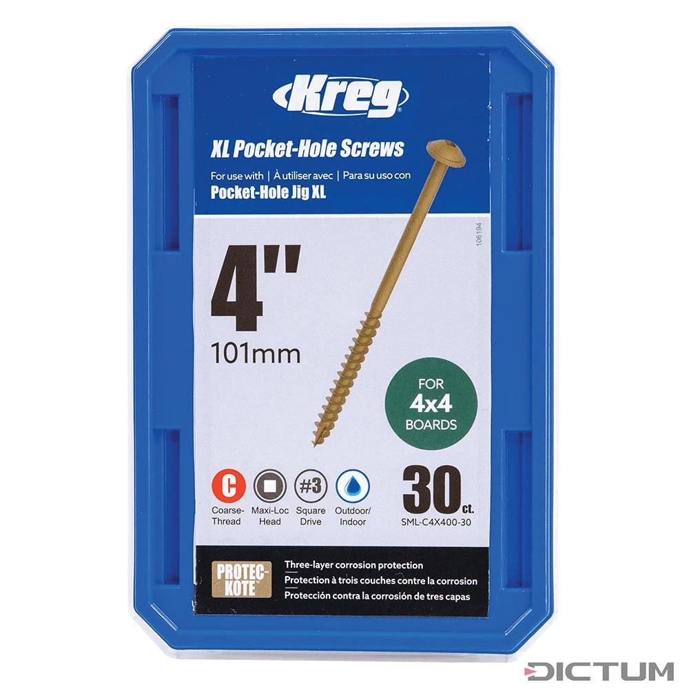 Vis à Trous De Poche Kreg XL 4 X 101 Mm, 30 Pièces